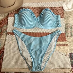 Lilly Pulitzer Two Piece Leven Bikini Bathing Suit Top 14 Bottoms 12 Seersucker